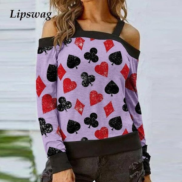 women's blouses & shirts women fashion off shoulder ladies loose autumn long-sleeved blouse vintage poker printed street casual fem, White
women's blouses & shirts women fashion off shoulder ladies loose autumn long-sleeved blouse vintage poker printed street casual fem, White