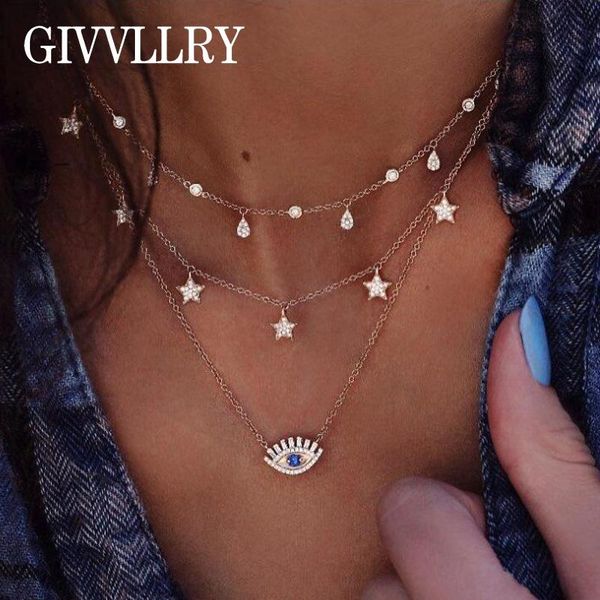 pendant necklaces crystal star tassel chain choker for women style multi triple blue eye necklace, Silver
pendant necklaces crystal star tassel chain choker for women style multi triple blue eye necklace, Silver