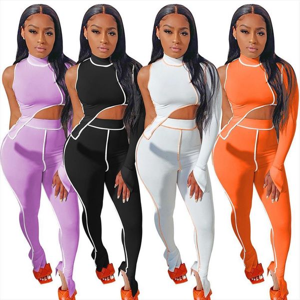 elastic hight fitness tracksuit womens tracksuits two piece set asymmetry single long sleeve crop split hem pencil pant streetwear, Gray
elastic hight fitness tracksuit womens tracksuits two piece set asymmetry single long sleeve crop split hem pencil pant streetwear, Gray