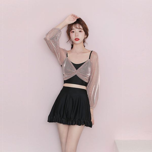 split skirt swimsuit women's belly covered show thin large spring flat angle, White;black
split skirt swimsuit women's belly covered show thin large spring flat angle, White;black