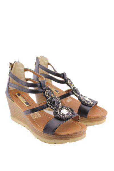 sandals women's stone detail wedges, Black 
sandals women's stone detail wedges, Black