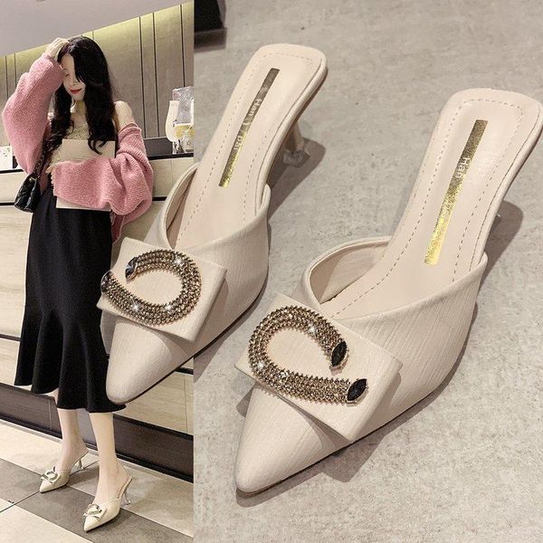 slippers 2021 fashion summer style half baotou women outside thin heels slides med (3cm-5cm) bling solid pointed toe, Black
slippers 2021 fashion summer style half baotou women outside thin heels slides med (3cm-5cm) bling solid pointed toe, Black