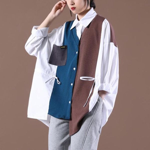 women's blouses & shirts autumn 2021 women korean version loose shirt big size fake two drawstring waist contrast stitching female blou, White
women's blouses & shirts autumn 2021 women korean version loose shirt big size fake two drawstring waist contrast stitching female blou, White