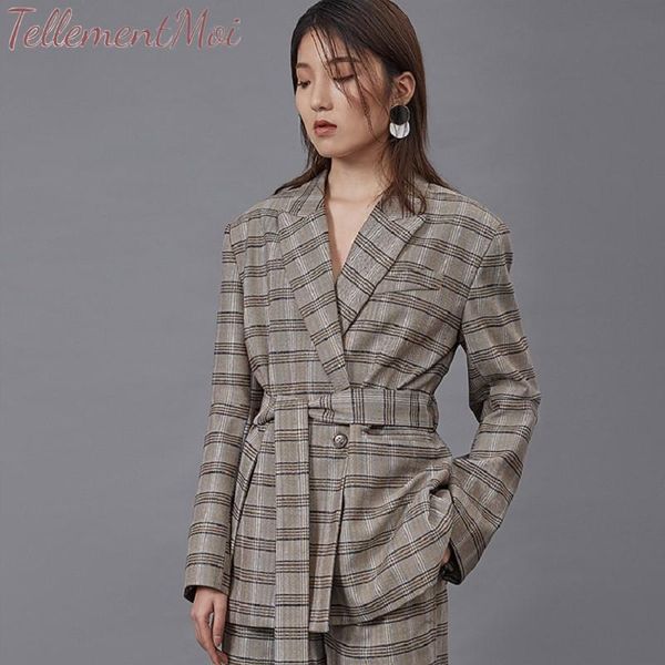 women's suits & blazers plaid blazer long sleeve vintage single breasted casual suit coat jacket women with belt female 2021 autumn win, White;black
women's suits & blazers plaid blazer long sleeve vintage single breasted casual suit coat jacket women with belt female 2021 autumn win, White;black