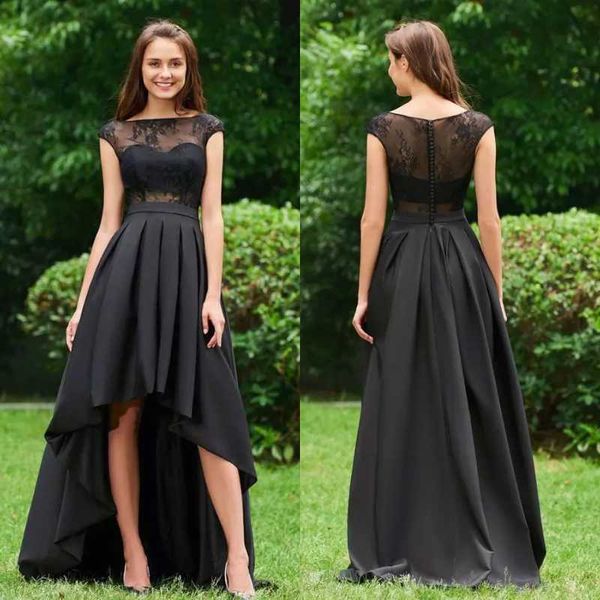 black front short long back evening dresses cap sleeve lace appliques button satin party prom gown o-neck sweep train 2021, White;black
black front short long back evening dresses cap sleeve lace appliques button satin party prom gown o-neck sweep train 2021, White;black