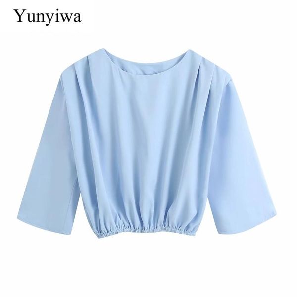women fashion o neck candy color shoulder padded short smock blouse ladies pleats three quarter sleeve shirts female ls6956 women's bl, White
women fashion o neck candy color shoulder padded short smock blouse ladies pleats three quarter sleeve shirts female ls6956 women's bl, White