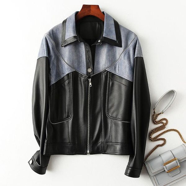 women's leather & faux spring autumn natural genuine jacket women 100% real coat female vintage korean casual sheepskin coats lw2957, Black
women's leather & faux spring autumn natural genuine jacket women 100% real coat female vintage korean casual sheepskin coats lw2957, Black