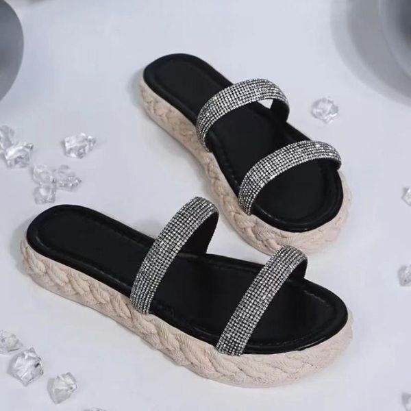 slippers fashion crystal woman's sandals 2021 platform flip flops women shoes with rope woven thick sole slipper heel, Black
slippers fashion crystal woman's sandals 2021 platform flip flops women shoes with rope woven thick sole slipper heel, Black