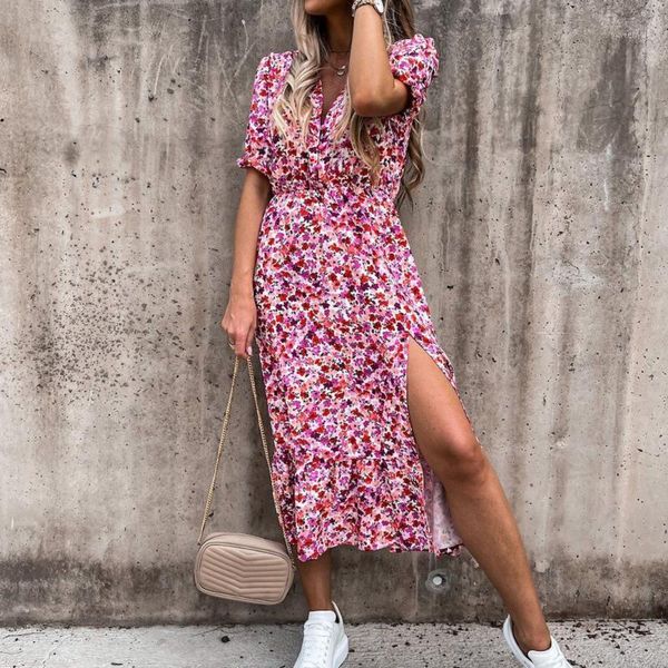 women floral print v neck side slit party dress spring summer short sleeve elegant ladies elastic waist slim vestidos casual dresses, Black;gray
women floral print v neck side slit party dress spring summer short sleeve elegant ladies elastic waist slim vestidos casual dresses, Black;gray