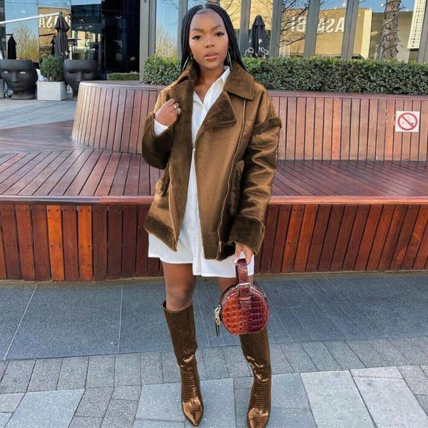 women's leather & faux autumn winter women thick warm plush jackets vintage style nothced full sleeve zipper front overcoat outwear coa, Black 
women's leather & faux autumn winter women thick warm plush jackets vintage style nothced full sleeve zipper front overcoat outwear coa, Black