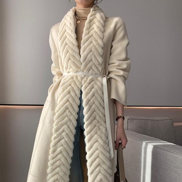 women's fur & faux luxury real mink collar double face wool coat for women 2021 winter lady elegant warm cashmere long cardigan with be, Black
women's fur & faux luxury real mink collar double face wool coat for women 2021 winter lady elegant warm cashmere long cardigan with be, Black