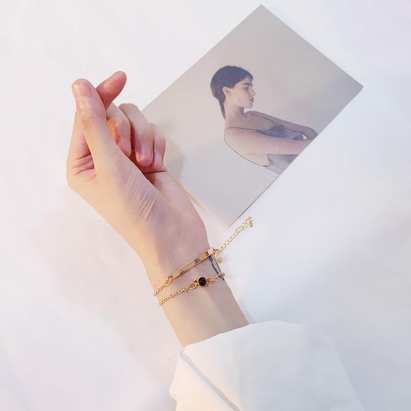 link, chain women's bracelet korean temperament wild simple double-layer elbow jewelry birthday gift accessories female, Black
link, chain women's bracelet korean temperament wild simple double-layer elbow jewelry birthday gift accessories female, Black