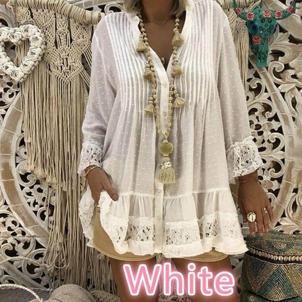 women's blouses & shirts lugentolo chiffon women plus size blouse lace ruffles long sleeve loose v-neck polka dot single breasted, White 
women's blouses & shirts lugentolo chiffon women plus size blouse lace ruffles long sleeve loose v-neck polka dot single breasted, White