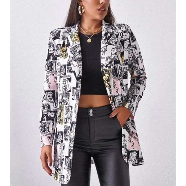 women's suits & blazers women fall vintage blazer jacket plus size female high street irregular letter printing fashion long sleeve coa, White;black
women's suits & blazers women fall vintage blazer jacket plus size female high street irregular letter printing fashion long sleeve coa, White;black