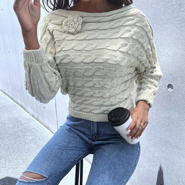 women's sweaters autumn winter fashion twist flower knitted sweater women retro solid elegant casual o neck long sleeve jumper, White;black
women's sweaters autumn winter fashion twist flower knitted sweater women retro solid elegant casual o neck long sleeve jumper, White;black