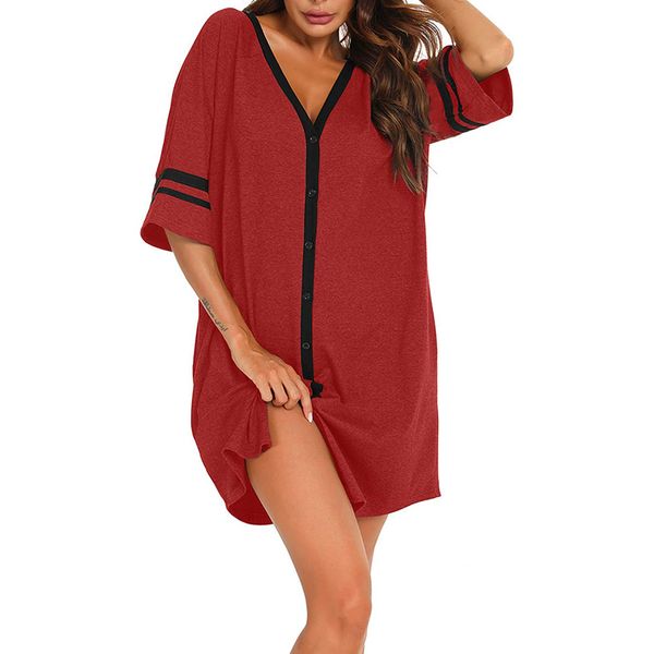 women's sleepwear 2021 comfortable casual loose medium length v-ne nightgown, Black;red
women's sleepwear 2021 comfortable casual loose medium length v-ne nightgown, Black;red