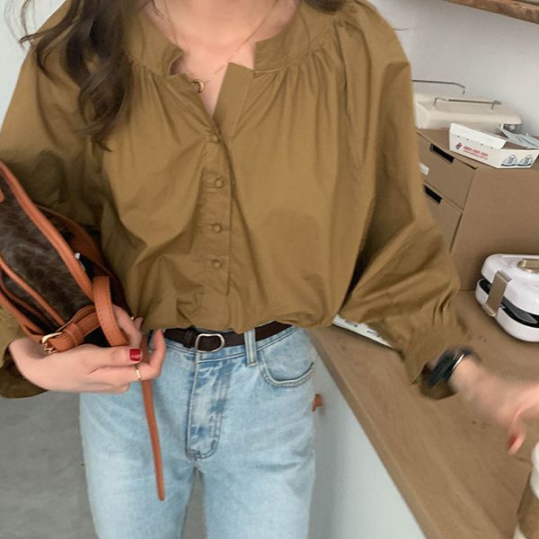 2 colors spring autumn solid color shirt long sleeve blouses casual loose white khaki womens and blouse (x1759) 210423
2 colors spring autumn solid color shirt long sleeve blouses casual loose white khaki womens and blouse (x1759) 210423