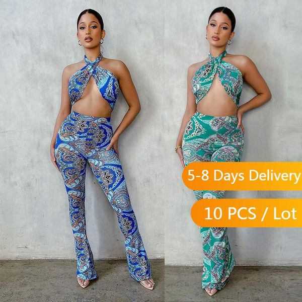 women's two piece pants bulk items wholesale lots printed summer set women clubwear halter flare sets 2 vacation outfits, White
women's two piece pants bulk items wholesale lots printed summer set women clubwear halter flare sets 2 vacation outfits, White
