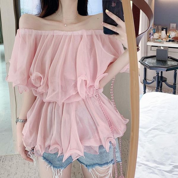 women's blouses & shirts off shoulder chiffon women summer ruffle loose tunic waist pink puffy female blouse sweet fashion voile, White
women's blouses & shirts off shoulder chiffon women summer ruffle loose tunic waist pink puffy female blouse sweet fashion voile, White