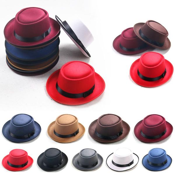 berets black ribbon band classic felt pork pie porkpie hat upturn short brim bowler cap retro, Blue;gray
berets black ribbon band classic felt pork pie porkpie hat upturn short brim bowler cap retro, Blue;gray