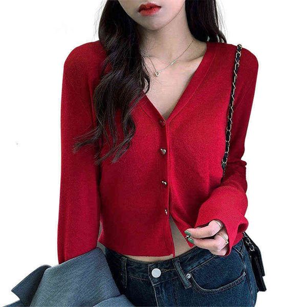 women's sweaters soft white love button v-neck sweater 2021 spring short cardigan coat red sweater women, White;black
women's sweaters soft white love button v-neck sweater 2021 spring short cardigan coat red sweater women, White;black