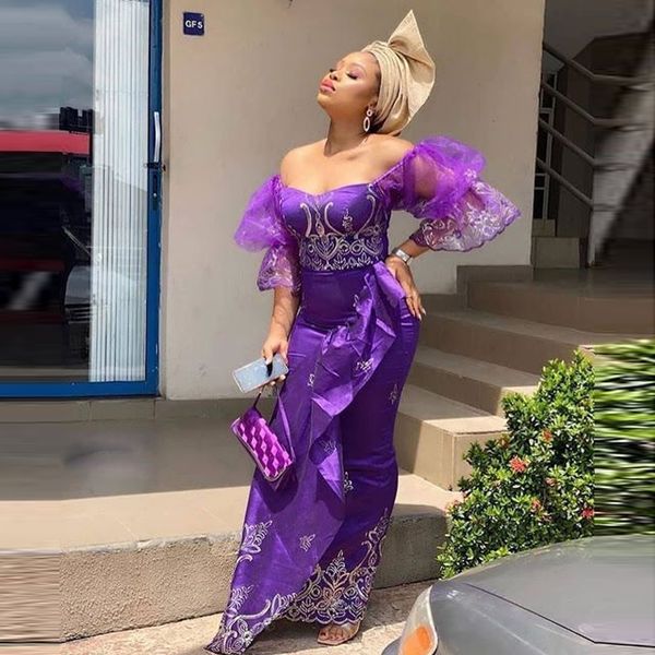 purple mermaid prom dresses with puffy short sleeves off the shoulder ruffles mermaid evening gowns lace appliques aso ebi, Black
purple mermaid prom dresses with puffy short sleeves off the shoulder ruffles mermaid evening gowns lace appliques aso ebi, Black