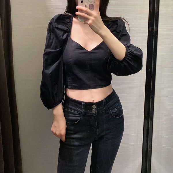 women's blouses & shirts 2021 french style retro-back design square collar black bubble sleeve elegant slimming shirt, White
women's blouses & shirts 2021 french style retro-back design square collar black bubble sleeve elegant slimming shirt, White