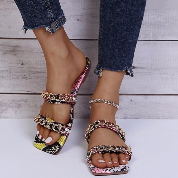 slippers women 2021 european and american fashion snake pattern golden chain square head beach sandals, Black
slippers women 2021 european and american fashion snake pattern golden chain square head beach sandals, Black