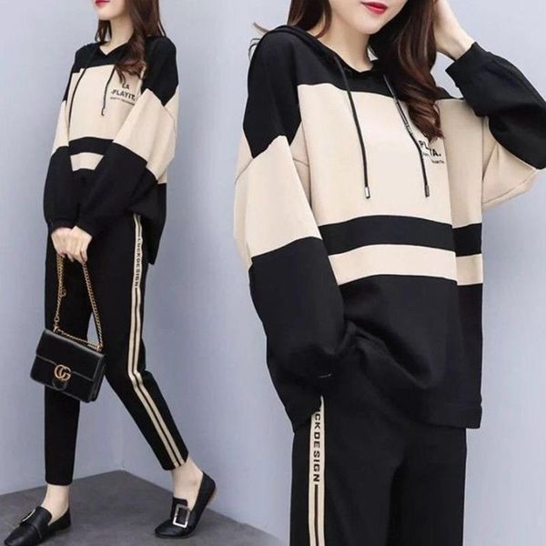 women's two piece pants wanyucl 2021 casual suit spring and autumn plus size hooded round neck nine-point two-piece women, White
women's two piece pants wanyucl 2021 casual suit spring and autumn plus size hooded round neck nine-point two-piece women, White