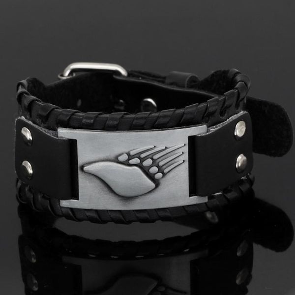 link, chain viking bear leather bracelet jewelry for men women with valknut gift bag, Black
link, chain viking bear leather bracelet jewelry for men women with valknut gift bag, Black