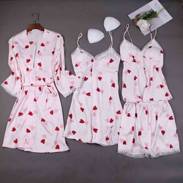 sleepwear heart printed nightgown robe femme 4 pcs faux silk satin women's pajamas sets comfortable sleepwear homewear summer vzfb 4348, Black;red
sleepwear heart printed nightgown robe femme 4 pcs faux silk satin women's pajamas sets comfortable sleepwear homewear summer vzfb 4348, Black;red