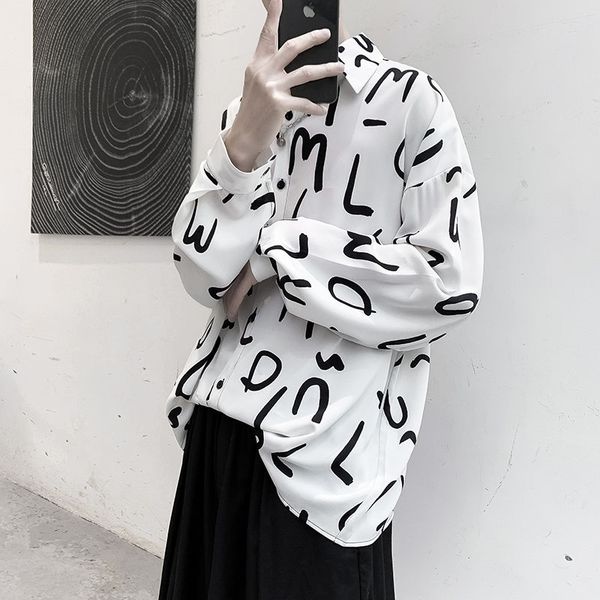 men's casual shirts autumn korean fashion letter dress mens streetwear society men wild loose long-sleeved 8a9q, White;black
men's casual shirts autumn korean fashion letter dress mens streetwear society men wild loose long-sleeved 8a9q, White;black