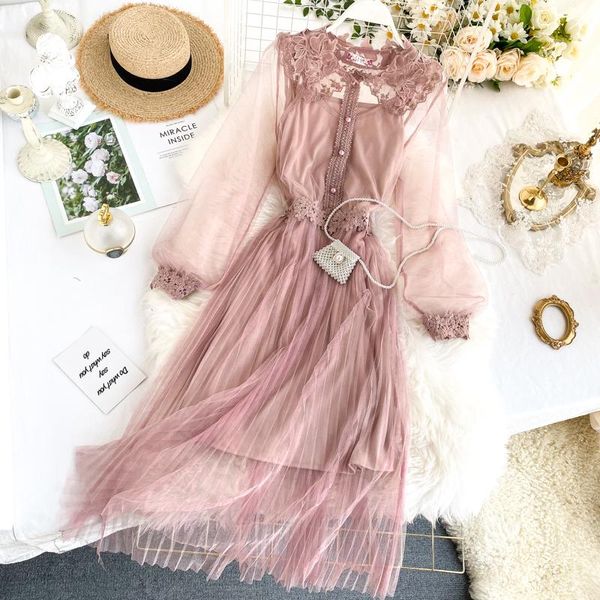 casual dresses 2021 women lantern sleeve pleated mesh gauze tulle ruffles dress elastic slim party hollow out lace flower pullover midi, Black;gray
casual dresses 2021 women lantern sleeve pleated mesh gauze tulle ruffles dress elastic slim party hollow out lace flower pullover midi, Black;gray