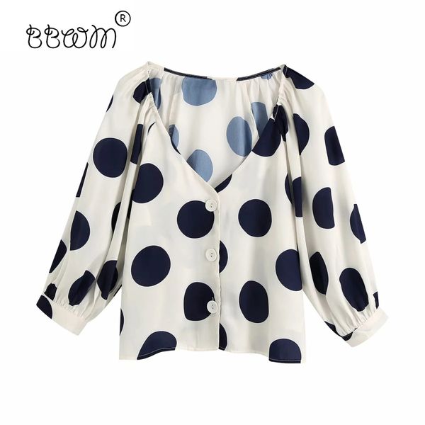 women chic fashion dot blouse vintage v-neck buttons three quarter shirts girls casual chic 210520, White
women chic fashion dot blouse vintage v-neck buttons three quarter shirts girls casual chic 210520, White