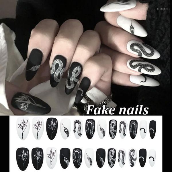 24pcs/set long stiletto fake nails punk snake pattern black white matte full cover false artificial nail tips manicure1, Red;gold
24pcs/set long stiletto fake nails punk snake pattern black white matte full cover false artificial nail tips manicure1, Red;gold