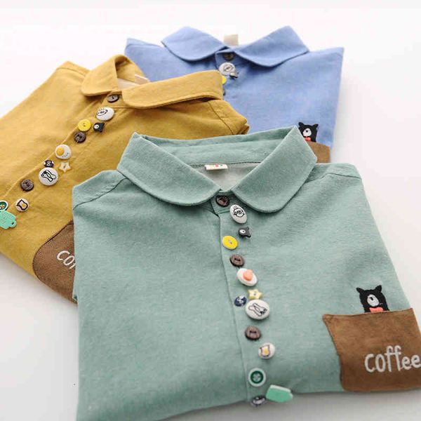 women's blouses & shirts colorful buttons peter pan collar long sleeve brushed cotton shirt blouse mori girl autumn yv6e, White
women's blouses & shirts colorful buttons peter pan collar long sleeve brushed cotton shirt blouse mori girl autumn yv6e, White