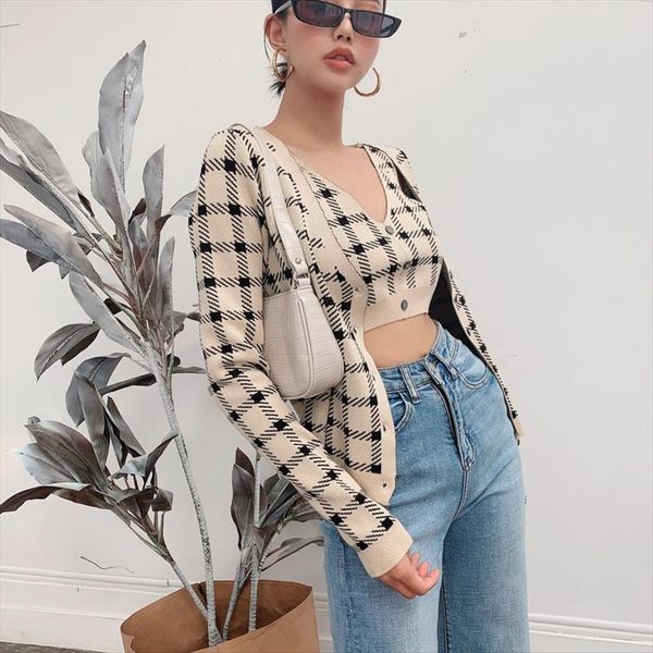 checkered vest knitted suit womens tracksuits cute v neck long sleeved cardigan two piece set bulk items wholesale, Gray
checkered vest knitted suit womens tracksuits cute v neck long sleeved cardigan two piece set bulk items wholesale, Gray