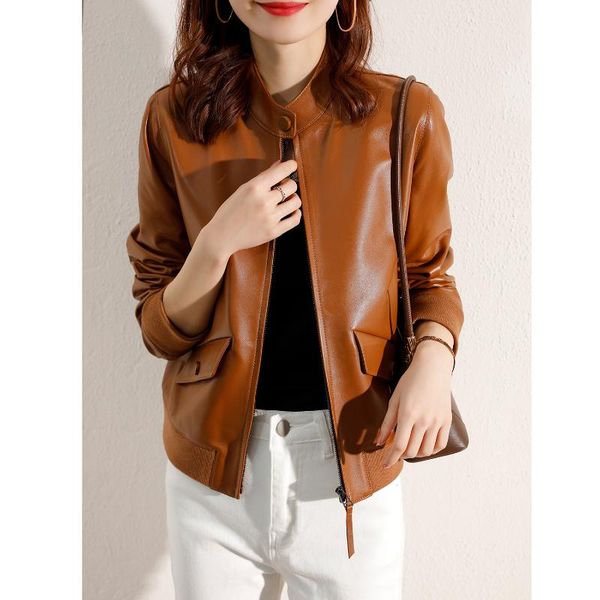 women's leather & faux fashion jacket women short slim real sheepskin coat korean style motorcycle clothing jaqueta feminina wpy3847, Black
women's leather & faux fashion jacket women short slim real sheepskin coat korean style motorcycle clothing jaqueta feminina wpy3847, Black