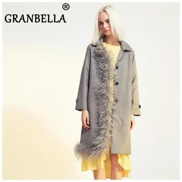 women's trench coats irregular windbreaker real ostrich fur collar plaid coat female 2021 fashion loose thin outerwear, Tan;black
women's trench coats irregular windbreaker real ostrich fur collar plaid coat female 2021 fashion loose thin outerwear, Tan;black