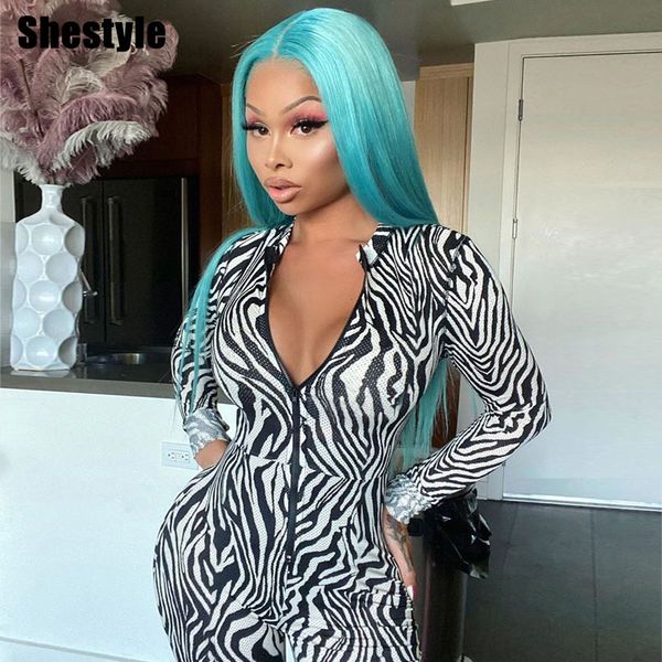 shestyle zebra animal print front zipper mock neck striped bodycon mesh paisley black and white jumpsuits women halloweening, Black;white 
shestyle zebra animal print front zipper mock neck striped bodycon mesh paisley black and white jumpsuits women halloweening, Black;white
