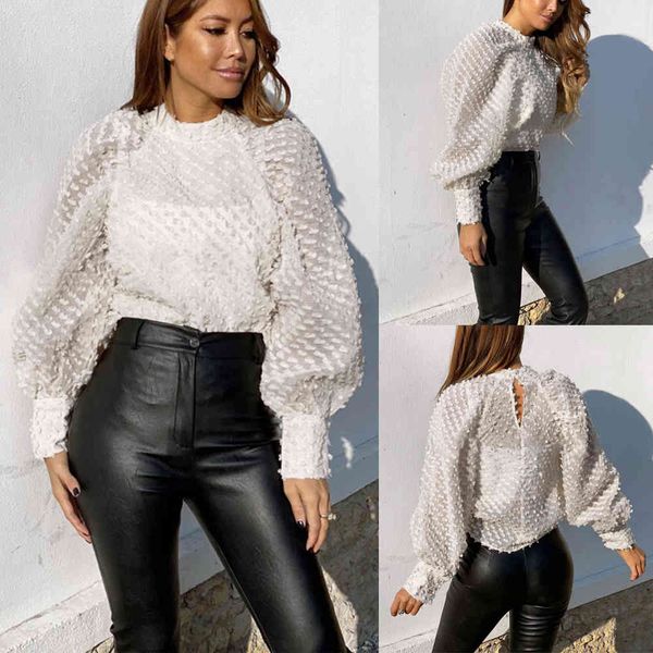 fashion women puff long sleeve mesh dot blouse spring casual o-neck hollow out button see through female shirts solid loose 210507, White
fashion women puff long sleeve mesh dot blouse spring casual o-neck hollow out button see through female shirts solid loose 210507, White