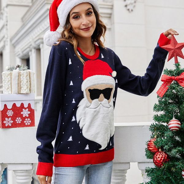 2022 autumn and winter santa claus knitted sweater women's retro chic long-sleeved jacket fashion streetwear loose blouse, White;black
2022 autumn and winter santa claus knitted sweater women's retro chic long-sleeved jacket fashion streetwear loose blouse, White;black