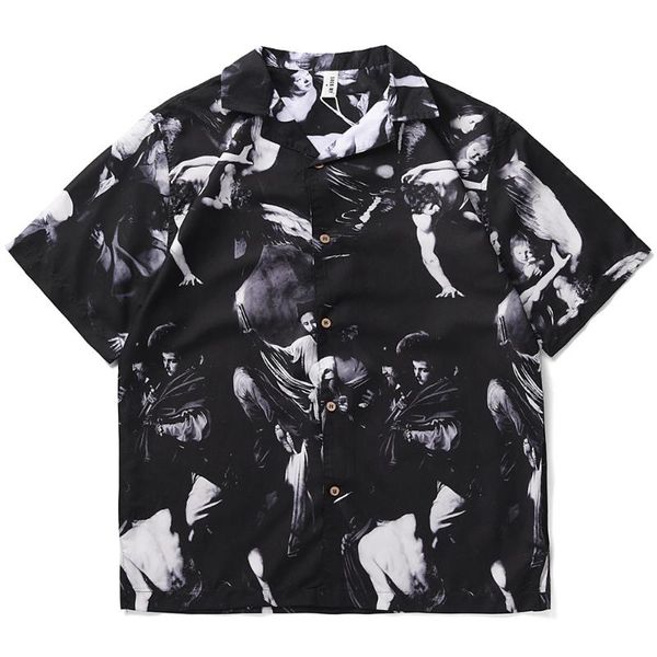 men's shirt summer short sleeve printed blouse hip hop oversized casual harajuku streetwear single-breasted collar shirts, White;black
men's shirt summer short sleeve printed blouse hip hop oversized casual harajuku streetwear single-breasted collar shirts, White;black