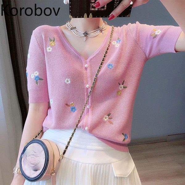 women's knits & tees korobov 2021 autumn women cardigans korean elegant v neck short sleeve single breasted sweaters flower embroidery, White
women's knits & tees korobov 2021 autumn women cardigans korean elegant v neck short sleeve single breasted sweaters flower embroidery, White