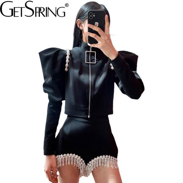 women's tracksuits getspring women set puff sleeve beading short coat jacket diamond tassel splicing high waist pants retro two-piece s, Gray
women's tracksuits getspring women set puff sleeve beading short coat jacket diamond tassel splicing high waist pants retro two-piece s, Gray