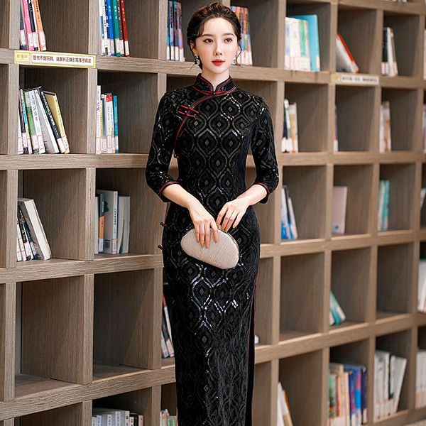 ethnic clothing vintage women cheongsam slim evening party dress long sleeve qipao vestidos elegant autumn winter plus size robe gown, Red
ethnic clothing vintage women cheongsam slim evening party dress long sleeve qipao vestidos elegant autumn winter plus size robe gown, Red
