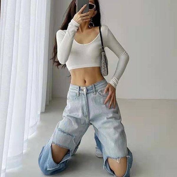 europe and the united states tapered straight jeans hole pants women's high waist loose american retro beggars wide leg drop, Blue
europe and the united states tapered straight jeans hole pants women's high waist loose american retro beggars wide leg drop, Blue