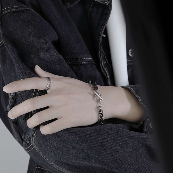 ins korean style double black white simple bracelet men's women's hand decorated titanium steel bracelet, Golden;silver
ins korean style double black white simple bracelet men's women's hand decorated titanium steel bracelet, Golden;silver