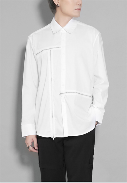 men's casual shirts spring lapel plain color irregular zipper splicing design long-sleeve shirt fashion versatile, White;black
men's casual shirts spring lapel plain color irregular zipper splicing design long-sleeve shirt fashion versatile, White;black