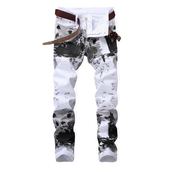 men's jeans fashion streetwear ink painted white print pants slim stretch denim, Blue
men's jeans fashion streetwear ink painted white print pants slim stretch denim, Blue